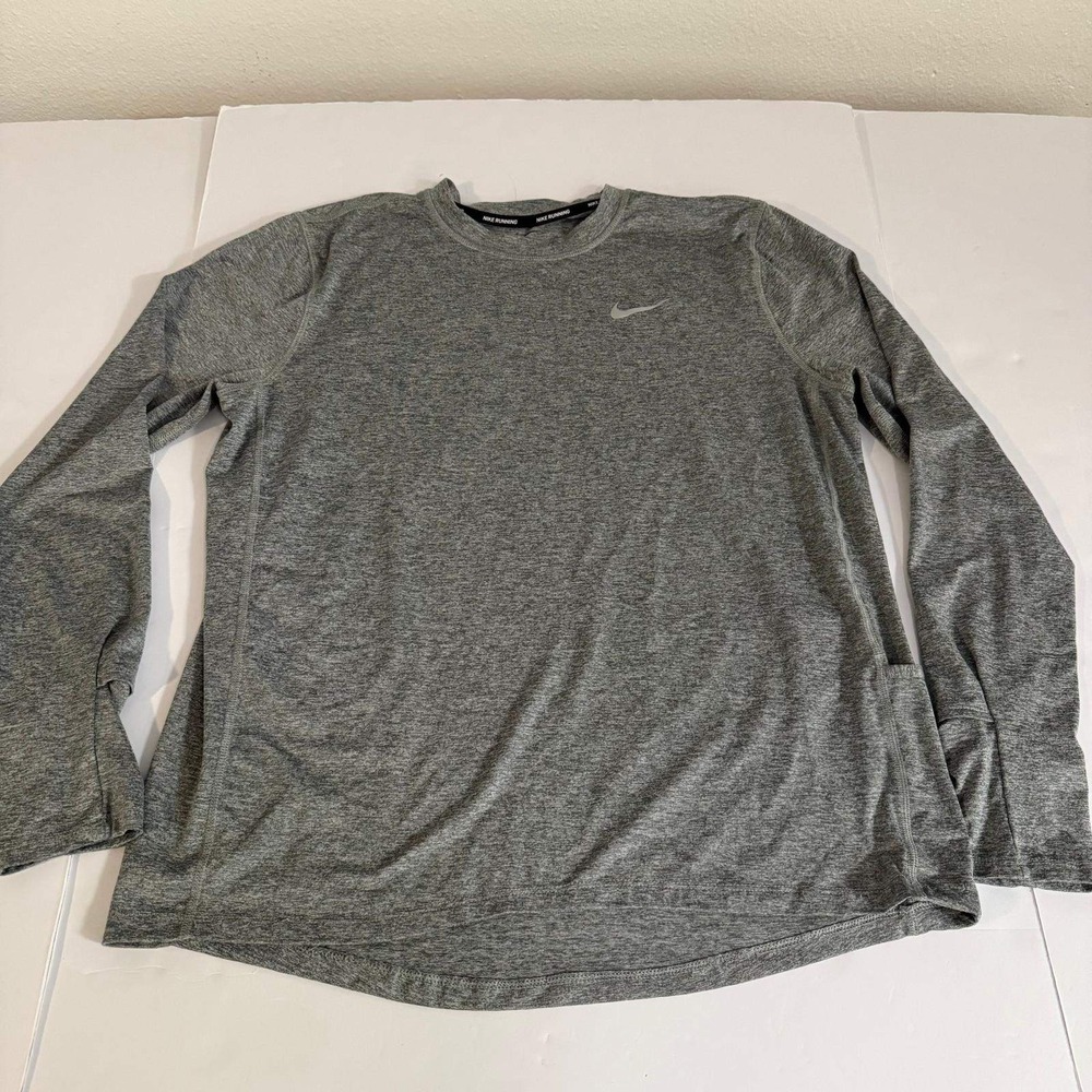 Nike Running Womens Gray Dri-FIT Long Sleeve Shirt Thumbholes Size L